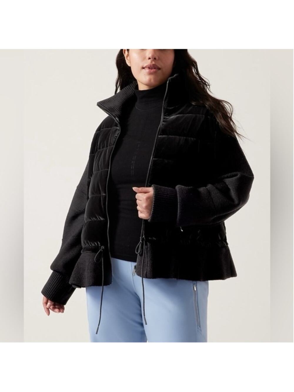 Athleta Hanover Hybrid Black Peplum Primaloft Zip-up Quilted Puffer Jacket 1X